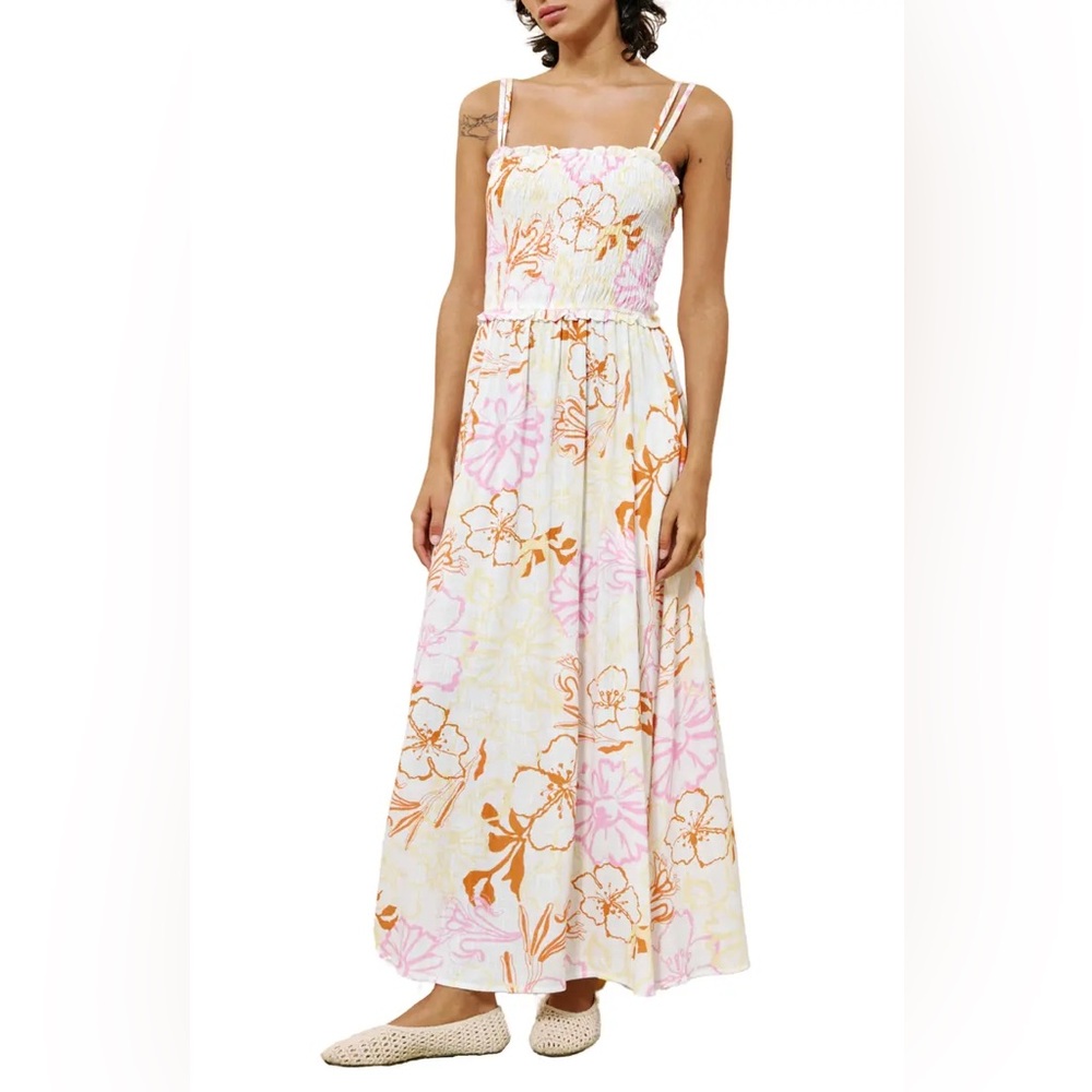 FRNCH Paris Vibrant Floral Dress, smocked sundress, strapless sundress, maxi